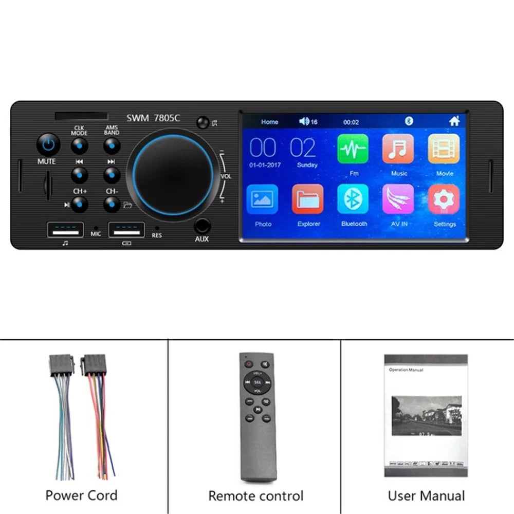 SWM 7805C 4.1-inch Touch Screen Car Stereo Radio Bluetooth-compatible FM USB AUX MP4 MP5 Music Video Player - Player Set - 1