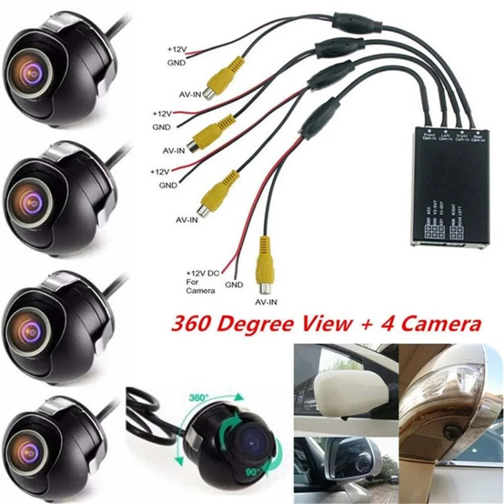 4-Way Front Rear View Camera Panoramic View Control Box System Car Video Switch Reversing Camera - 1