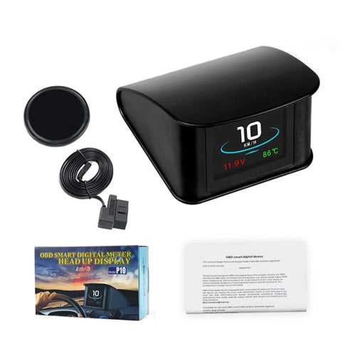P10 OBD2 OBD Car Speedometer Thermometer Driving Computer Temperature Gauge Hud Head Up Display - 1