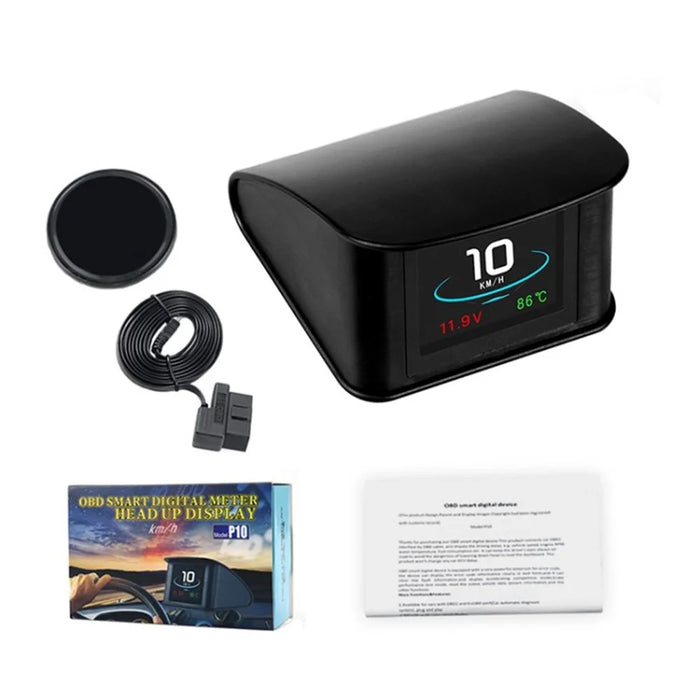P10 OBD2 OBD Car Speedometer Thermometer Driving Computer Temperature Gauge Hud Head Up Display - 1