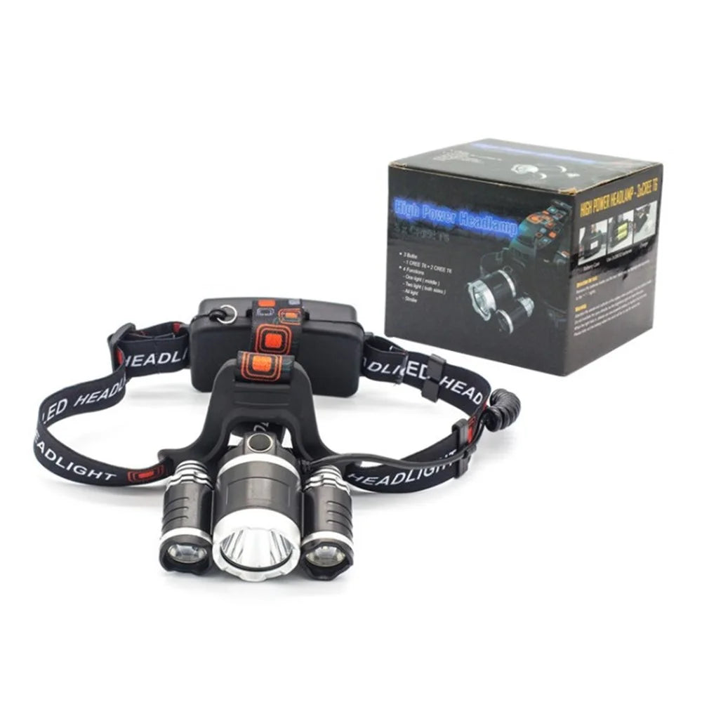 T6 3-LED Fixed Focus Headlamp US Plug Rechargeable Waterproof Flashlight for Night Fishing - Flashlight - 1