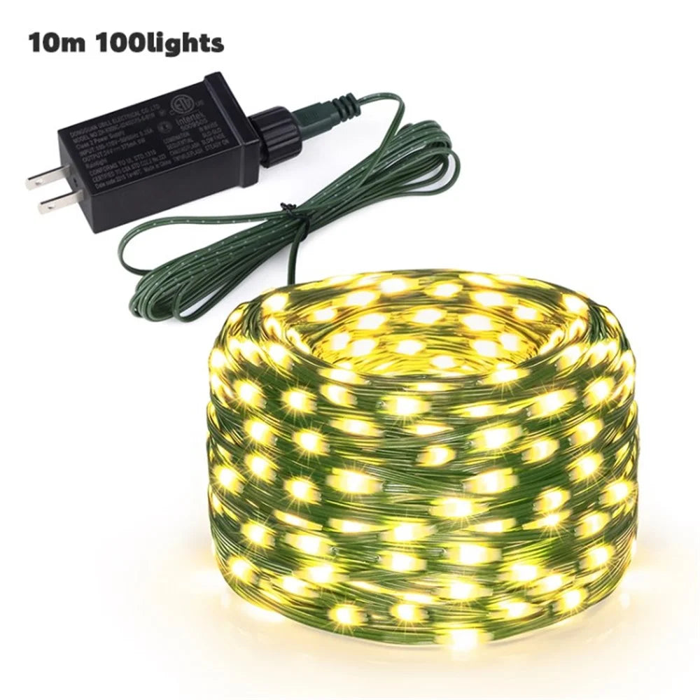 LED Solar Light String Fairy Light Outdoor Waterproof Patio Lights with 8 Modes Timer for Fence Christmas Tree Party Decoration - Warm Light/EU Plug/10M/100 LEDs - 1