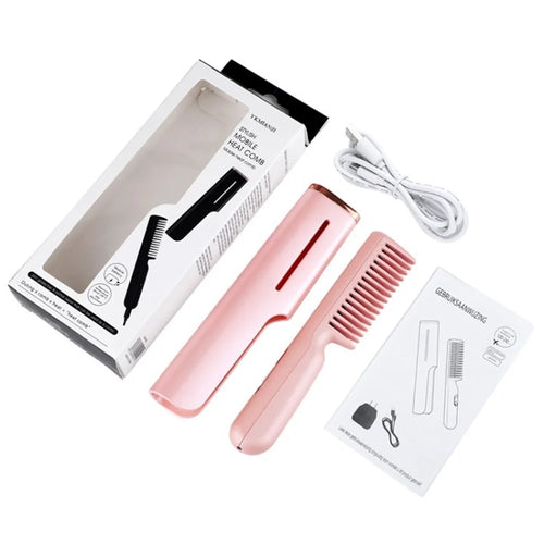 Hair Straightener Brush Women Men Hair Straightening Comb - Pink - 1