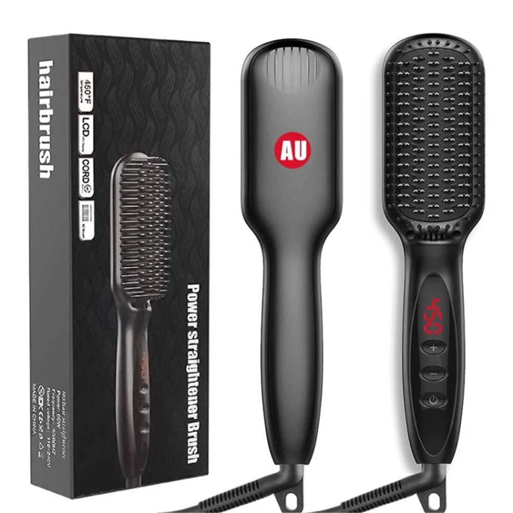 2-in-1 Electric Brush Fast Heating Hair Brush Hair Straightener Iron Comb Beauty Devices - AU Plug - 1