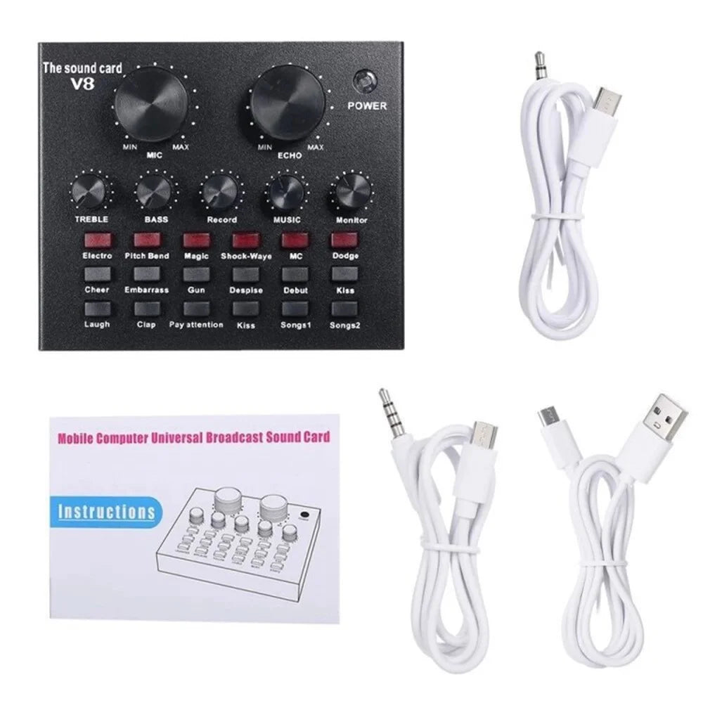 V8 Bluetooth-compatible Live-Streaming Sound Card for Studio Recording / Broadcasting Audio Equipment - V8 English - 4