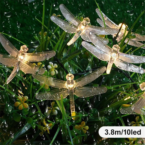 Dragonfly Solar String Lights Waterproof Fairy Lights Gift for Patio Homes Gardens - White / 3.8m 10 Lights / 2 Modes - 1