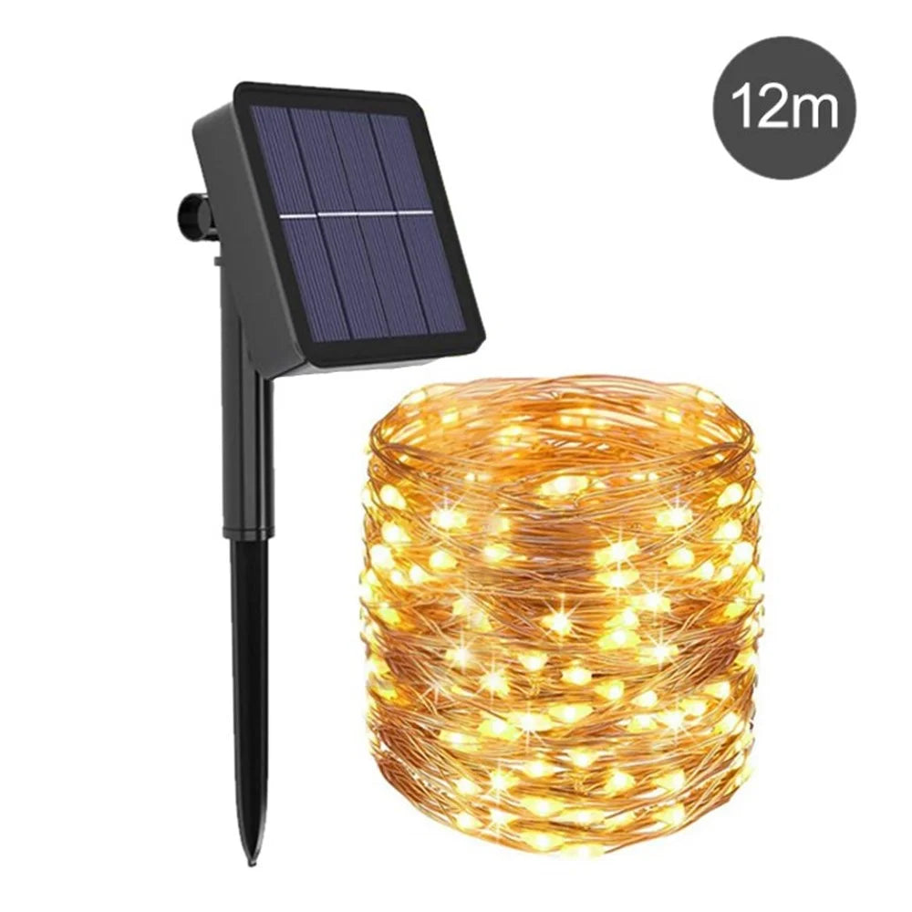 Outdoor Solar Fairy String Light Adjustable Waterproof Durable Silver Wire Light for Patio Garden Christmas Decoration - Warm Light / 12m - 1