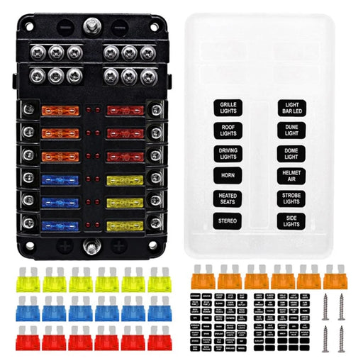 WUPP CS-1469B1 Heat Resistance Car Boat Fuse Box Holder with 6 / 12-Way Blade Fuse Holder Block Distribution Panel Board - 1