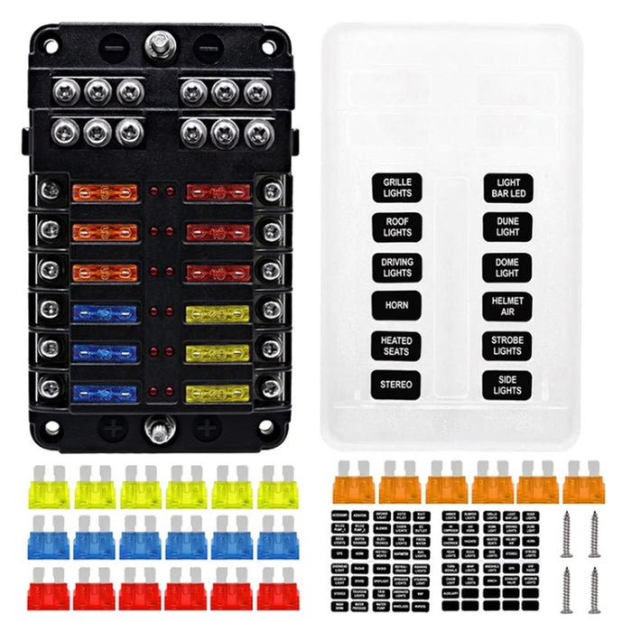 WUPP CS-1469B1 Heat Resistance Car Boat Fuse Box Holder with 6 / 12-Way Blade Fuse Holder Block Distribution Panel Board - 1