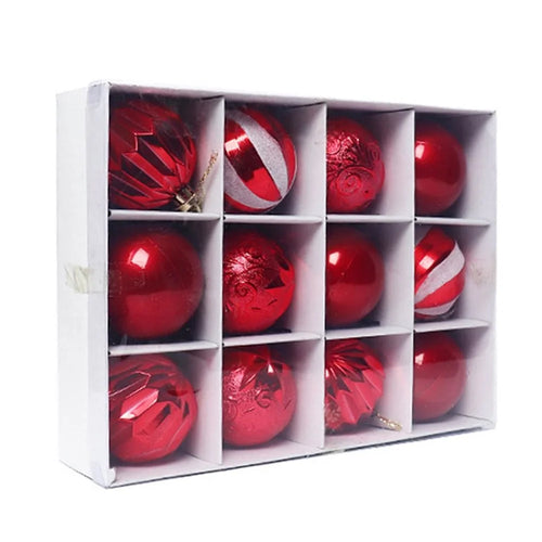12Pcs Christmas Tree Balls Box Set Christmas Ornament Decorations Pendant 6MM   - Red - 1