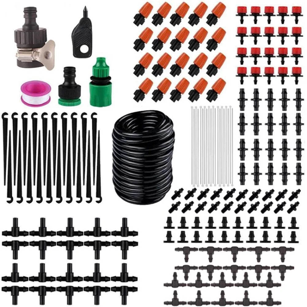 20m 186Pcs Drip Irrigation Kit Automatic Patio Misting Plant Watering System for Garden Greenhouse - 1