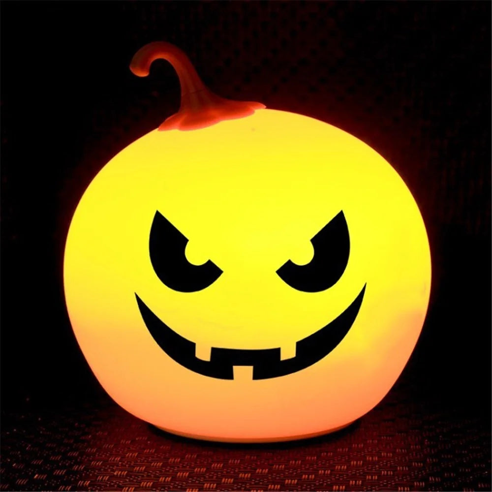Halloween Pumpkin Table Lamp Silicone Portable Jack O Lantern for Halloween Party Bar - Orange - 1