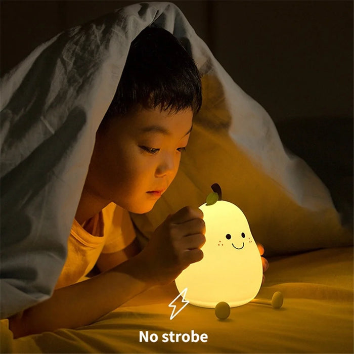 Cute Pear Night Light with Timer Dimmable Kids Nursery Pear Lamps USB Rechargeable Night Lamp for Bedroom - 4