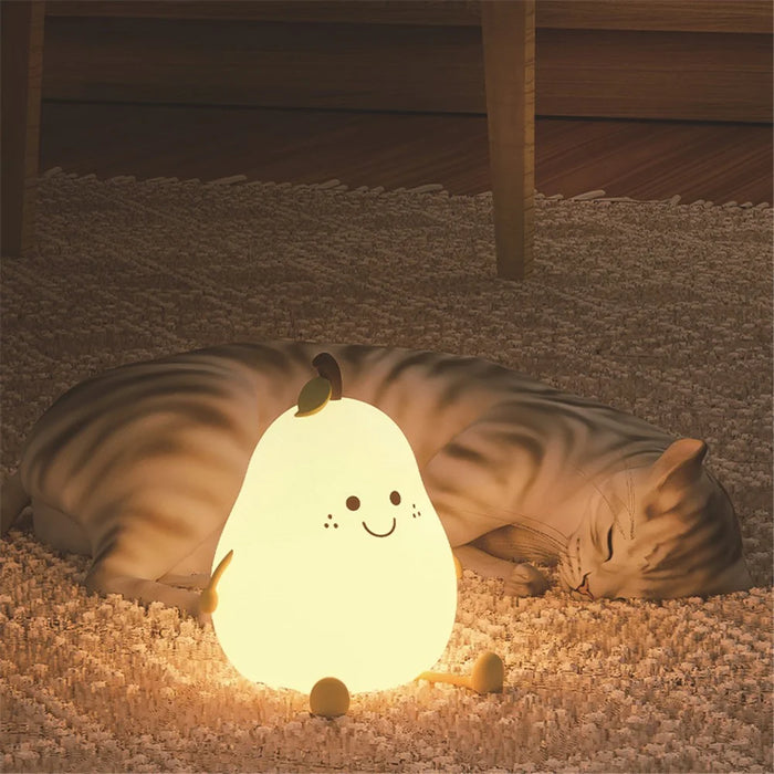 Cute Pear Night Light with Timer Dimmable Kids Nursery Pear Lamps USB Rechargeable Night Lamp for Bedroom - 7