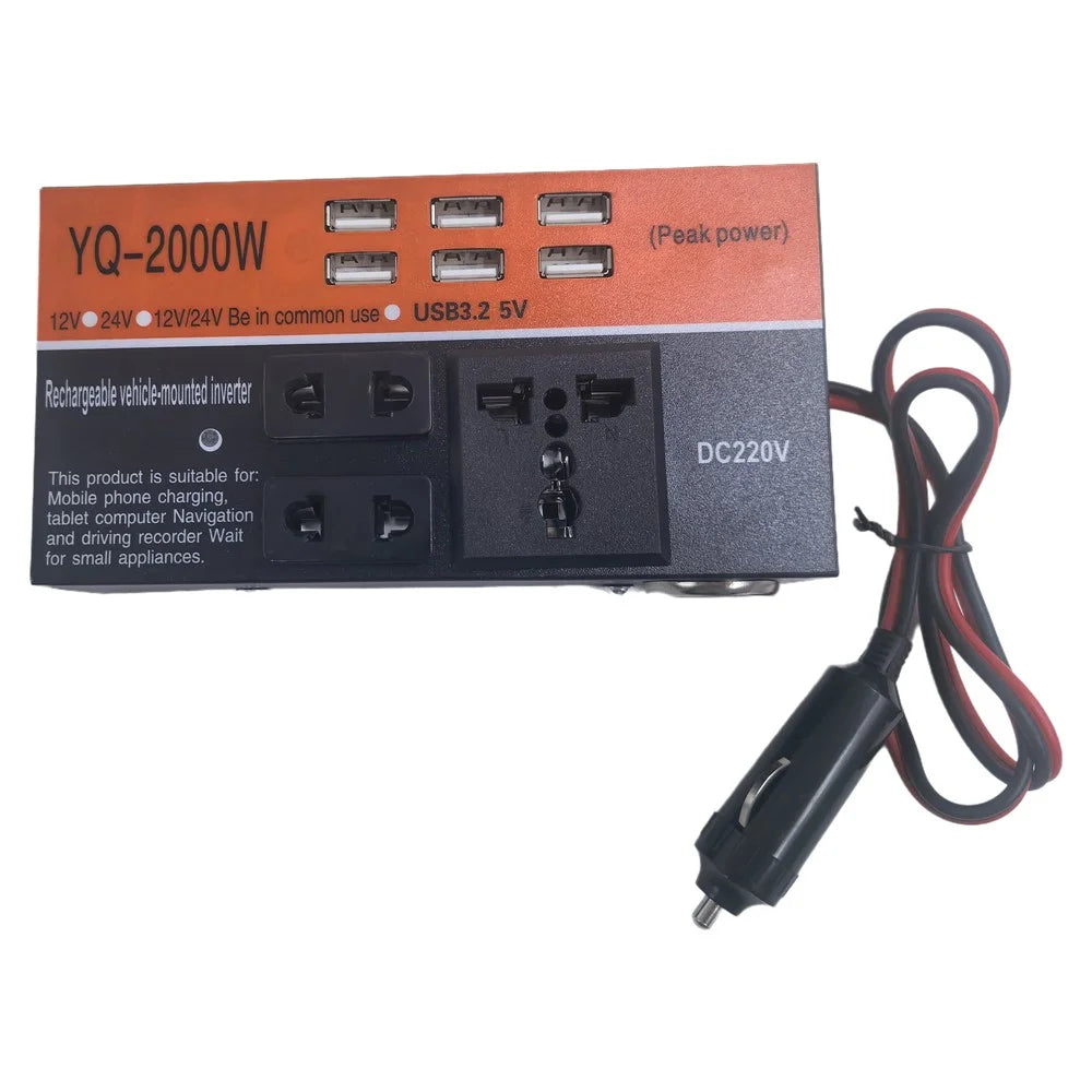 2000W Universal Car Power Inverter 12V 24V DC to 220V AC USB Car Phone Charger Multi-Port Vehicle Inverter - 5