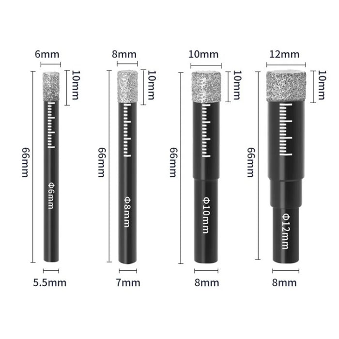 5-12mm Diamond Drill Bit Set for Marble Granite Ceramic Glass Tile Stone - 6-8-10-12 mm - 1