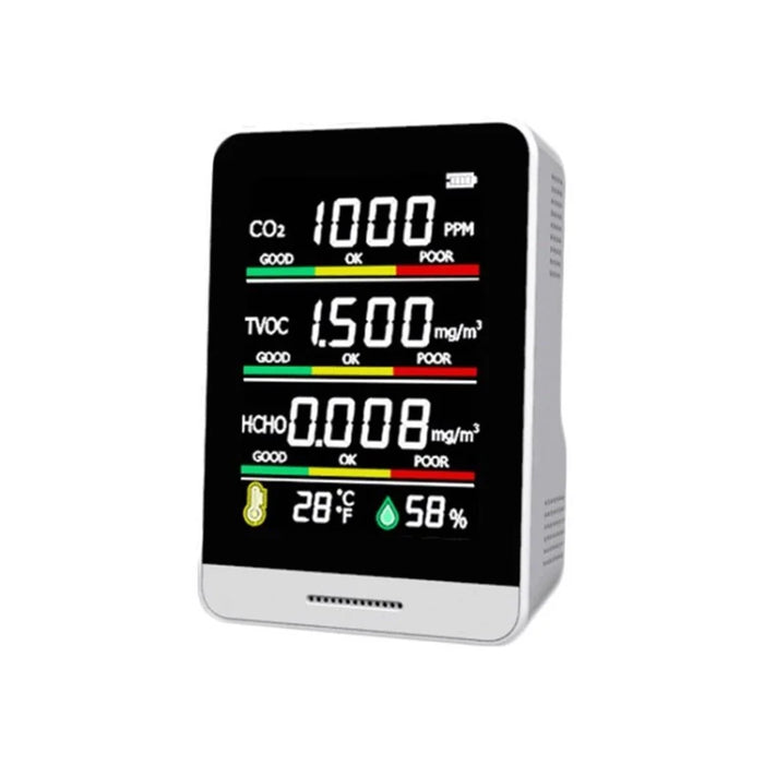 CO2 Detector Sensor 5-in-1 Air Quality Monitor with Temperature Humidity Meter for Office Hotel Restaurant - AK3 Semiconductor - 1
