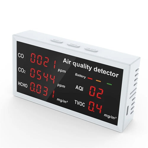 Air Quality Sensor Detector 5-in-1 Multifunctional CO CO2 Monitor HCHO TVOC AQI Tester Meter for Indoor Outdoor Office -  W17 A - 1