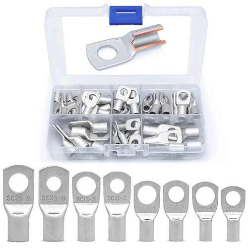 60Pcs / Set 6-25 Square Millimeter Round Tinned Copper Eyelet Electrical Terminals Kit Uninsulated Cable Ends Crimp Ring Eye Lugs - 1