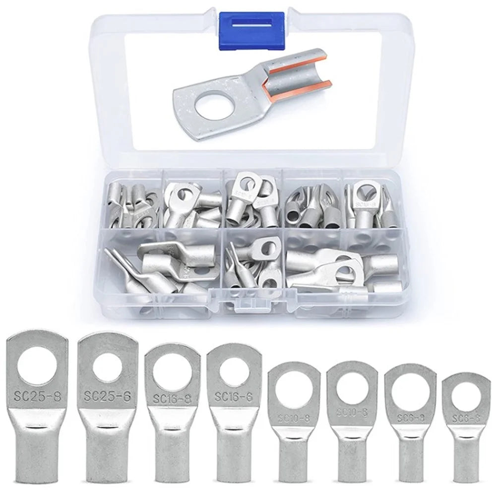 60Pcs / Set 6-25 Square Millimeter Round Tinned Copper Eyelet Electrical Terminals Kit Uninsulated Cable Ends Crimp Ring Eye Lugs - 1