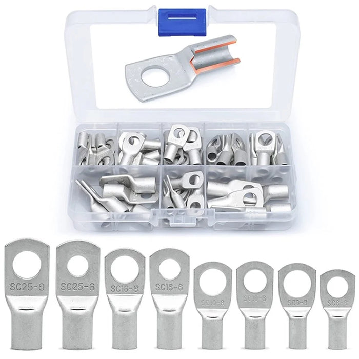 60Pcs / Set 6-25 Square Millimeter Round Tinned Copper Eyelet Electrical Terminals Kit Uninsulated Cable Ends Crimp Ring Eye Lugs - 1