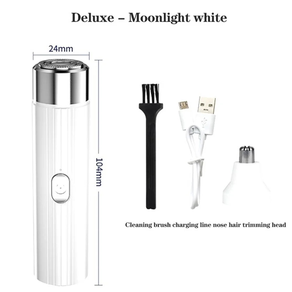 Mini Men's Razor USB Rechargeable Electric Beard Shaver Nose Ear Hair Trimmer with Brush - White - 1