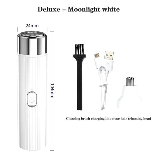 Mini Men's Razor USB Rechargeable Electric Beard Shaver Nose Ear Hair Trimmer with Brush - White - 1