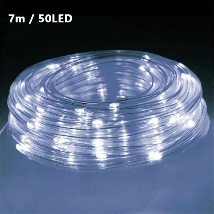 Solar Powered Fairy Light Waterproof Tube Light String with 8 Lighting Modes for Garden Wedding Party Decor - White / 7m 50 LED - 1