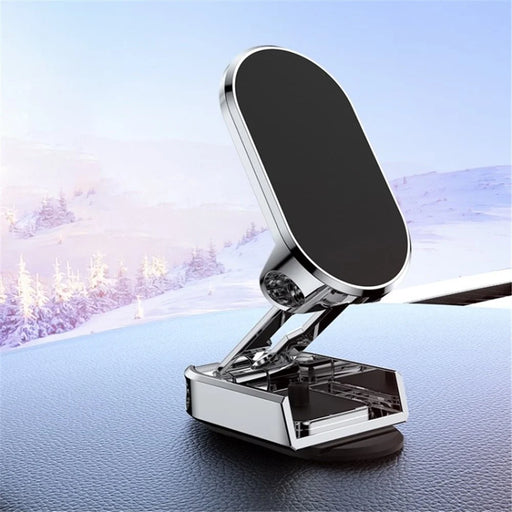 C91 Magnetic Car Phone Holder Foldable Dashboard Aluminium Alloy Mount Mobile Phone Stand - Silver - 1