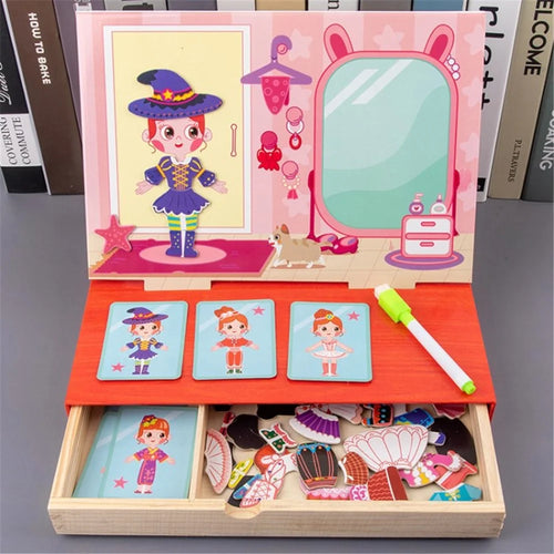 Wooden Magnetic Puzzle Board Children Educational Toys Early Development Educational Puzzle Games for Kids - Girls - 1