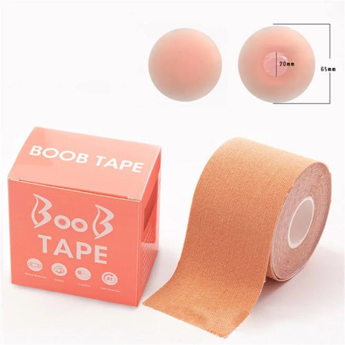 Boob Tape Nipple Cover Set Breathable Breast Lift Tape Invisible Body Tape - 1 Roll Tape+2 Nipple Covers - 1