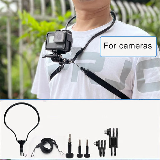 TUYU Smart Mobile Phone Stand Hanging on Neck Phone Mount Camera Holder for Gopro Sports Camera - Black Stand - 1