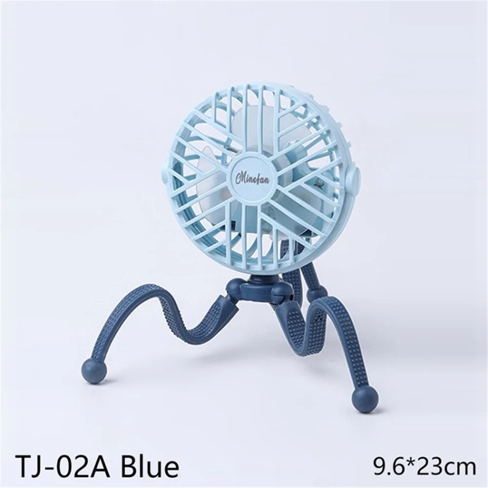Stroller Fan 500mAh Battery Operated Flexible Tripod Clip On Fan 3 Speeds Handheld Personal Fan for Car Seat Crib Bike - TJ-02A / Blue - 1
