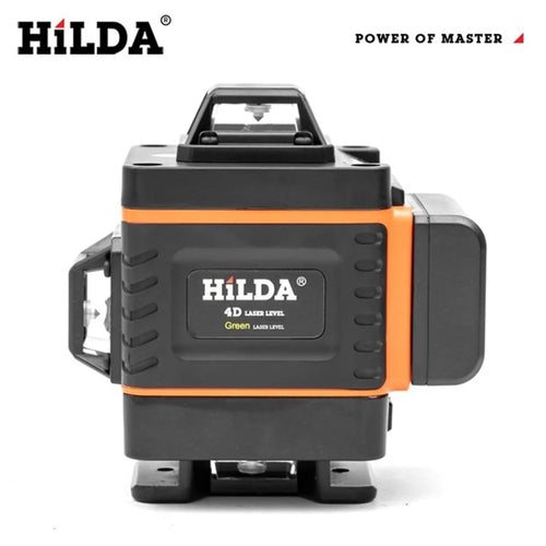 HILDA Laser Level Self Leveling Green Cross 16 Lines Laser Level 4D Rechargeable Lazer Level for Picture Hanging Home Wall Tile - Orange / US Plug - 1