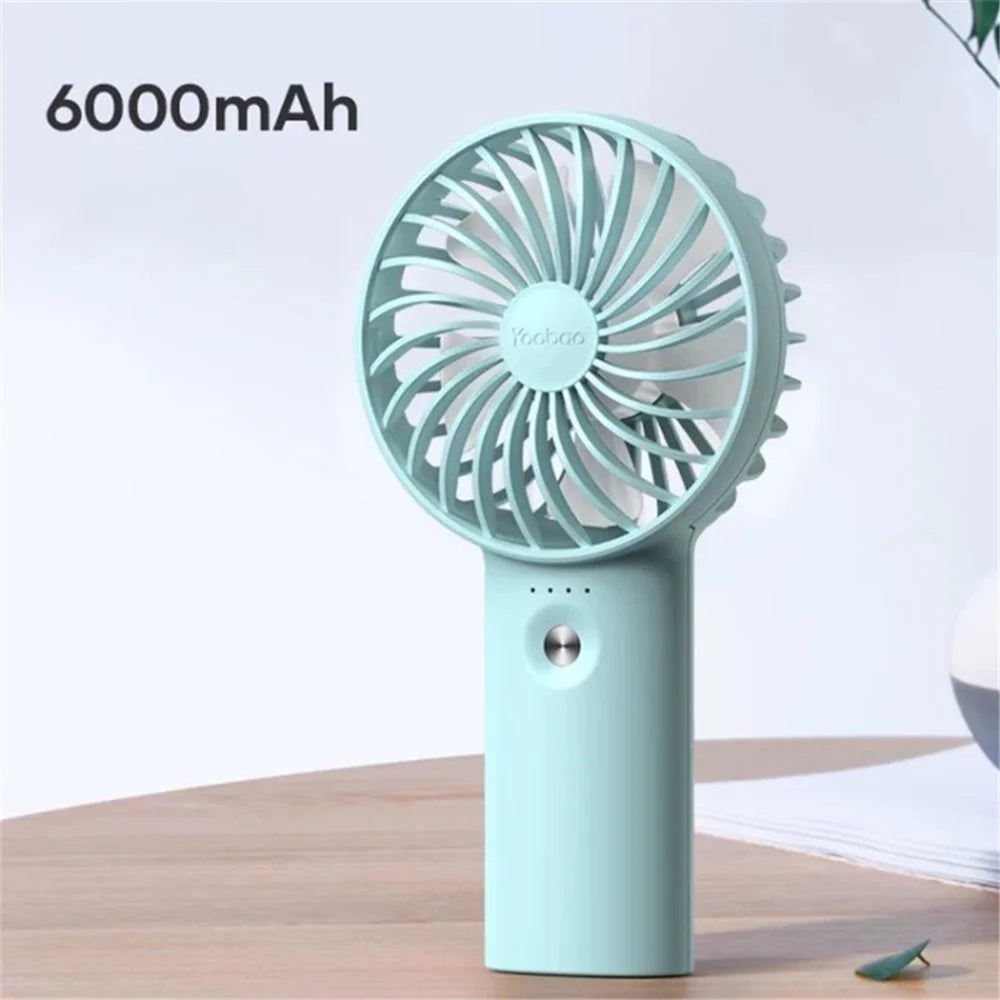 YOOBAO F3 Pro Wind Portable Handheld Fan Mini USB Rechargeable Fan Cooling Desk Fan Home, Office, School, Outdoor - Baby Blue / 6000mAh - 1
