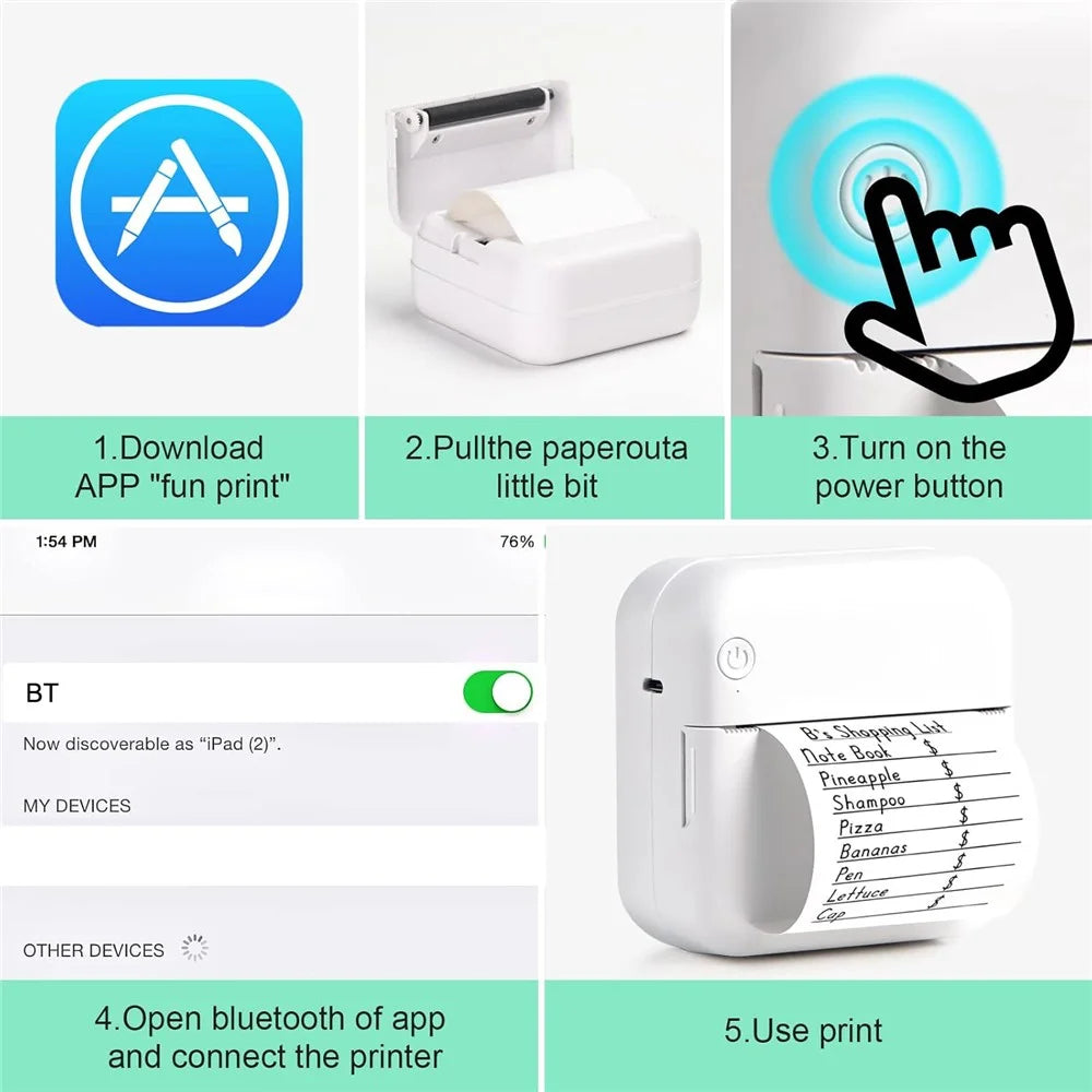 C15 Mini Thermal Printer Mobile Bluetooth-Compatible Label Printer Smart Photo Printer - A Set / Blue - 6