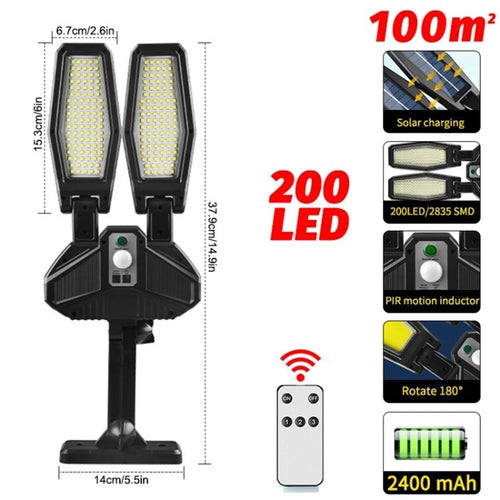 TY11201 6500K Solar Street Light Motion Sensing Waterproof Wall Light Outdoor Lamp for Garage Garden - 200-LED - 1