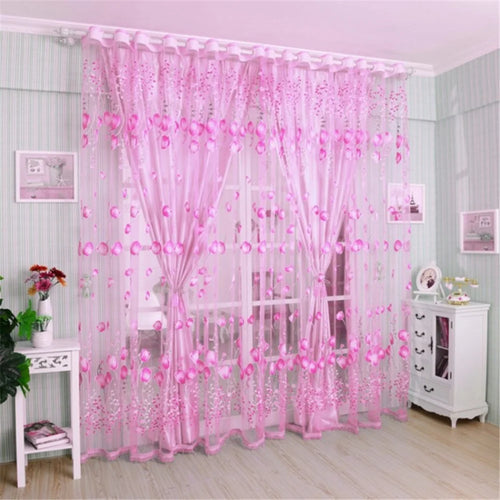 Transparent Tulip Flower Sheer Curtain 100x200cm Drapes Decorative Window Screen Panel for Bedroom Living Room - Pink - 1