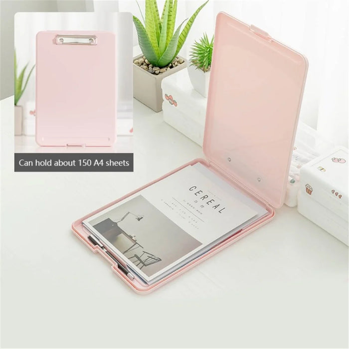 A4 File Box Organizer Case Office Document Storage Box Stackable Desk Storage Box Holder - Pink - 1