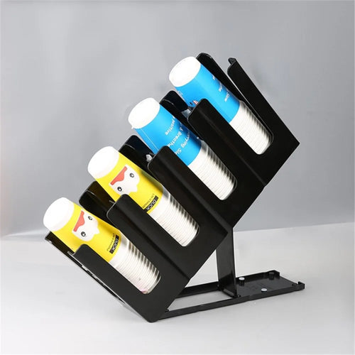 Coffee Cup Holder 4 Compartment Upright Dispenser Paper Cup Storage Organizer Rack - Black - 1