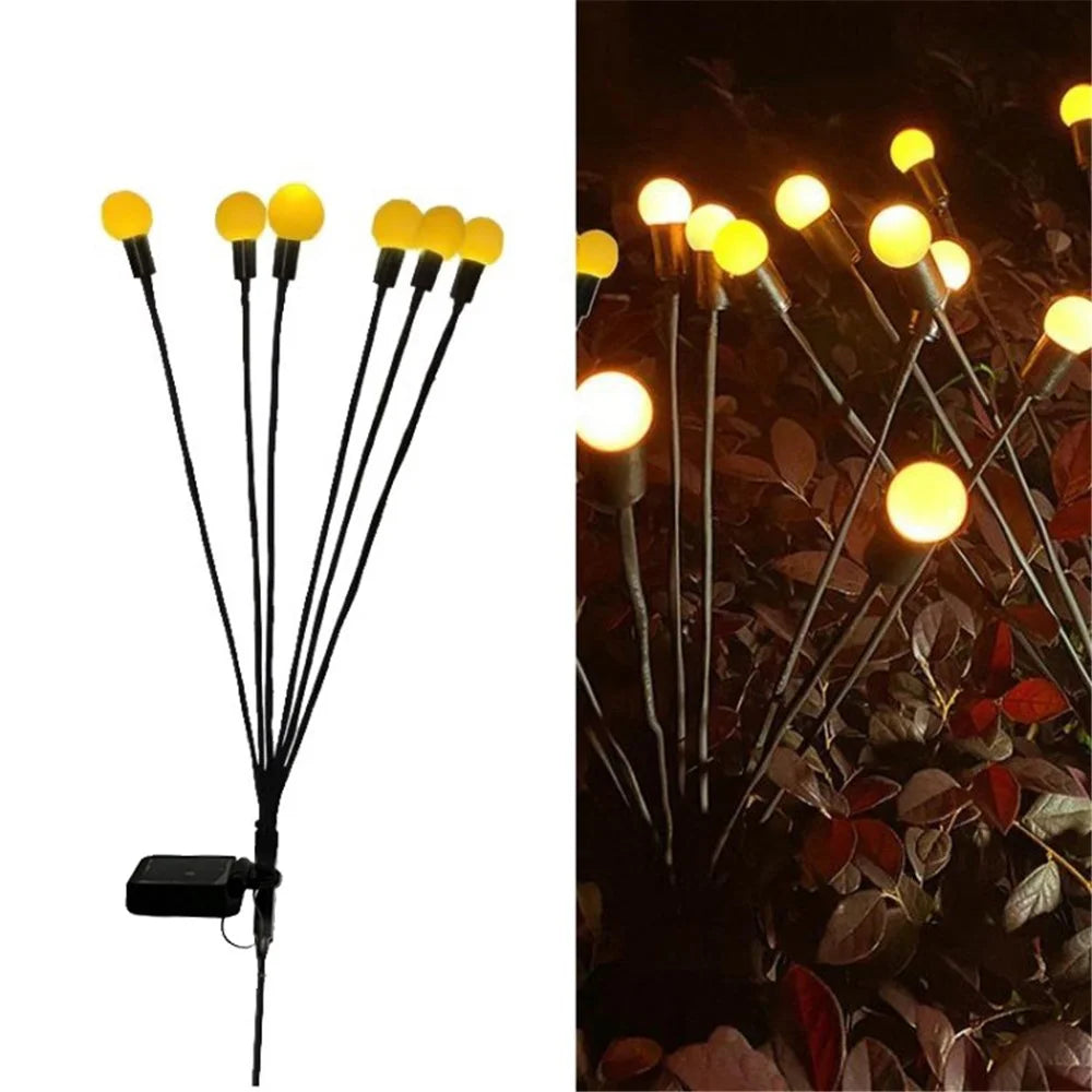 Solar Firefly Light Outdoor Waterproof Starburst Swaying Garden Light Party Decorative Light for Yard Garden Pathway - Warm White Light / 6-Bulb - 1