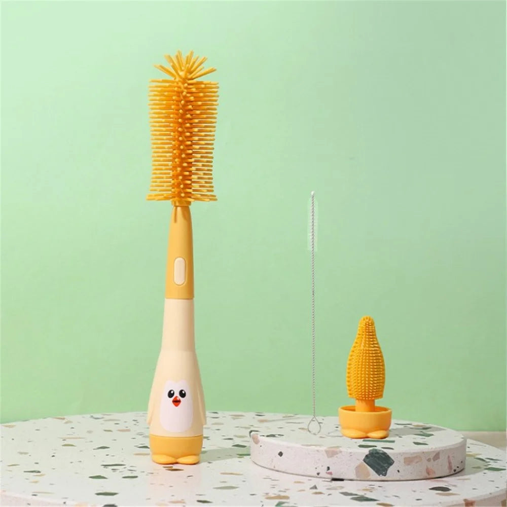 Baby Bottle Cleaning Brush 3-in-1 Baby Water Bottle Nipple Cup Tumbler Cleaner - Yellow - 1