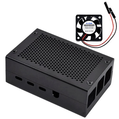 Compatible with Raspberry Pi 4 Model B Aluminum Alloy Case Cooling Shell Box - Black / with Cooling Fan - 1