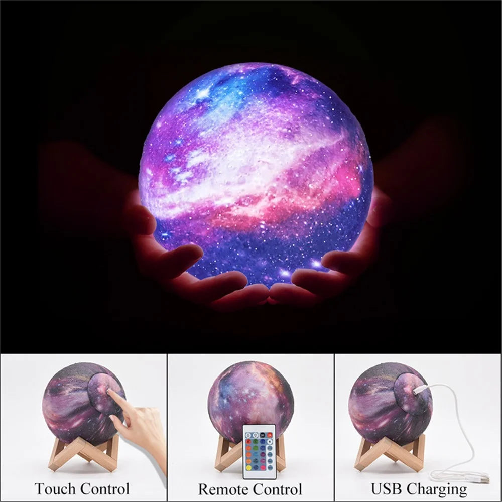 Remote Control 16 Colors 3D PLA Starry Sky LED Moon Lamp USB Rechargeable Moon Light for Birthday Gift - 15cm - 3