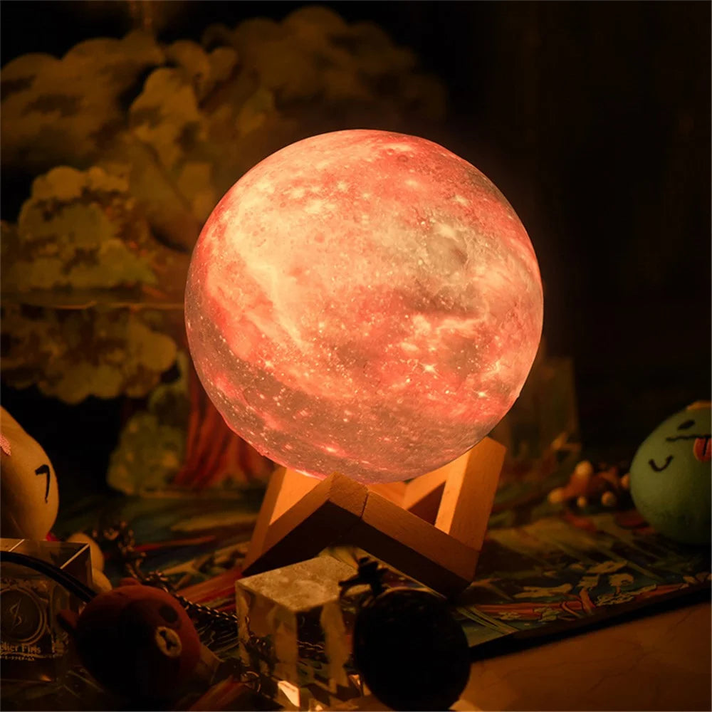 Remote Control 16 Colors 3D PLA Starry Sky LED Moon Lamp USB Rechargeable Moon Light for Birthday Gift - 15cm - 6