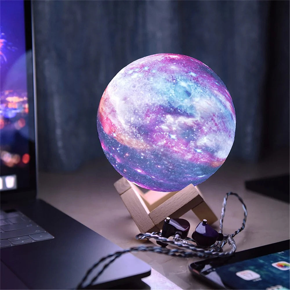 Remote Control 16 Colors 3D PLA Starry Sky LED Moon Lamp USB Rechargeable Moon Light for Birthday Gift - 15cm - 7