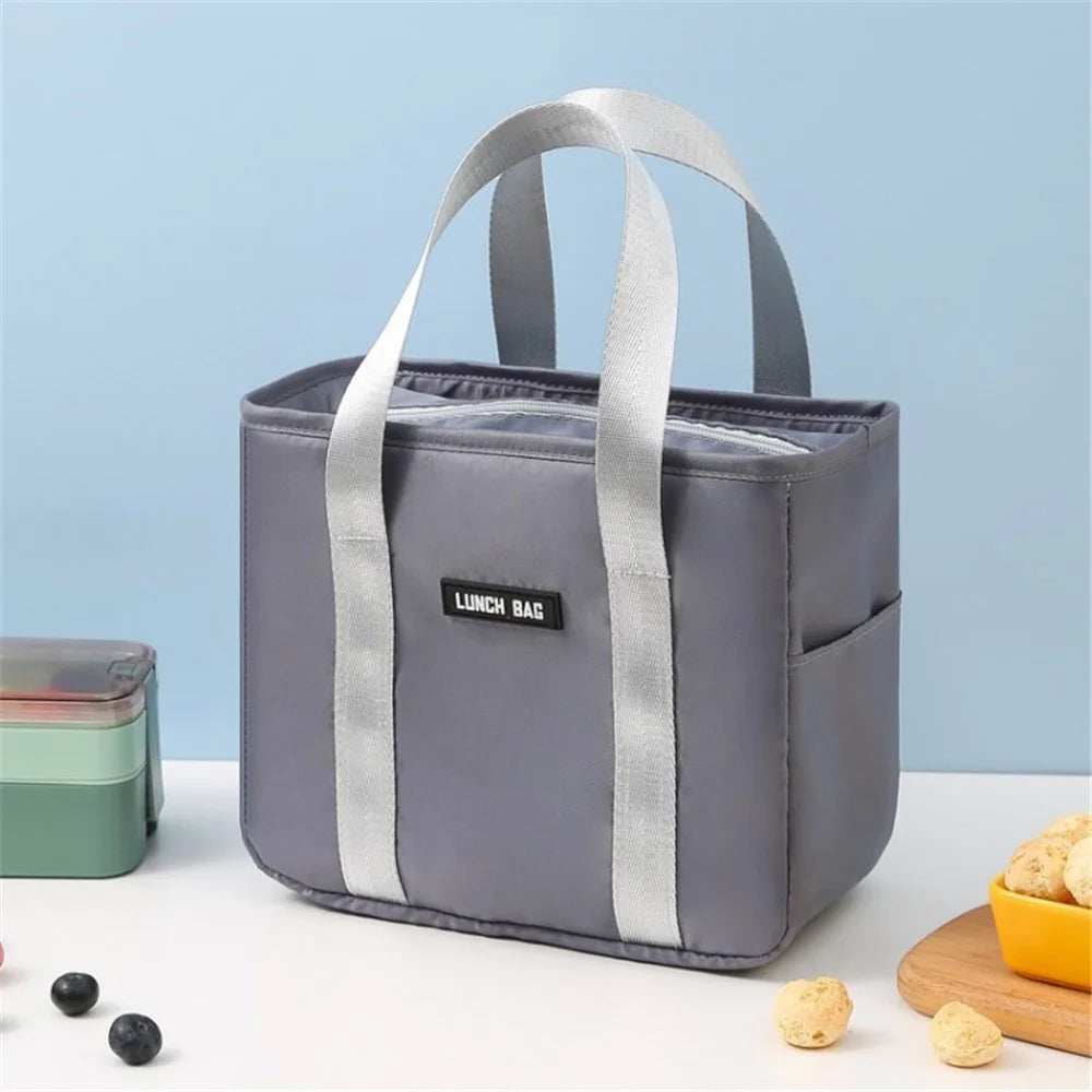 Portable Lunch Bag Thermal Bag Large Capacity Food Insulated Bento Pouch Cooler Picnic Travel Bag - Grey - 1