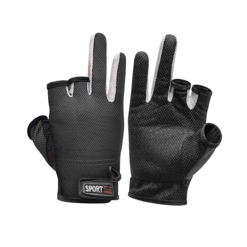 1 Pair Fishing Gloves Sun UV Protection Gloves 3-Finger Cut Non-Slip Gloves for Outdoor Cycling Hiking Sport - Black - 1