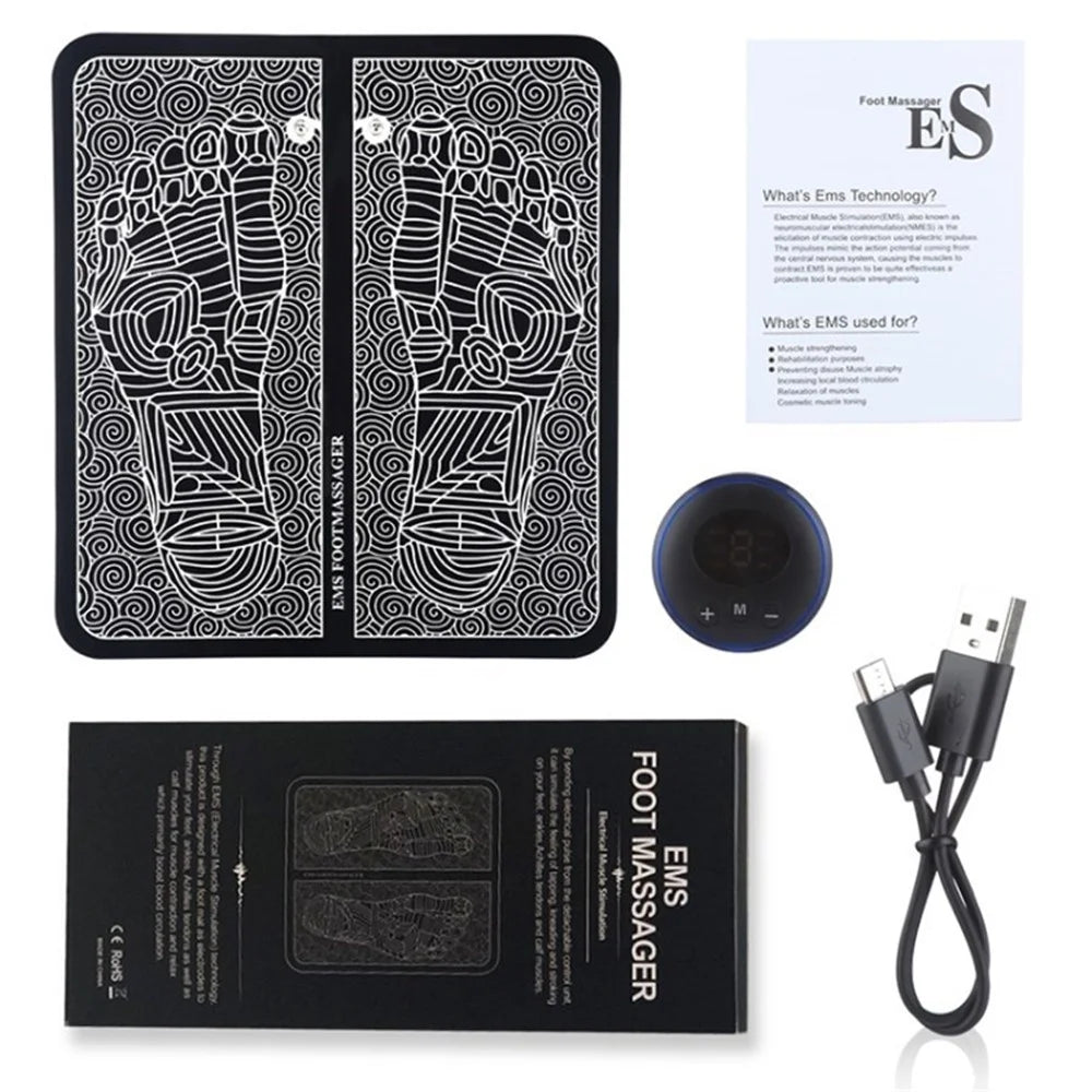 Foot Massager Mat Circulation Massager Portable Electric Massage Pad Relax Feet and Legs for Home Office Use - Black - 1