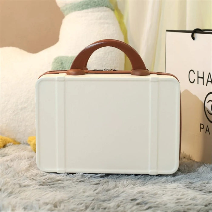 14-Inch Small Suitcase Handbag Lightweight Vintage Cosmetic Case Travel Luggage Case - White - 1
